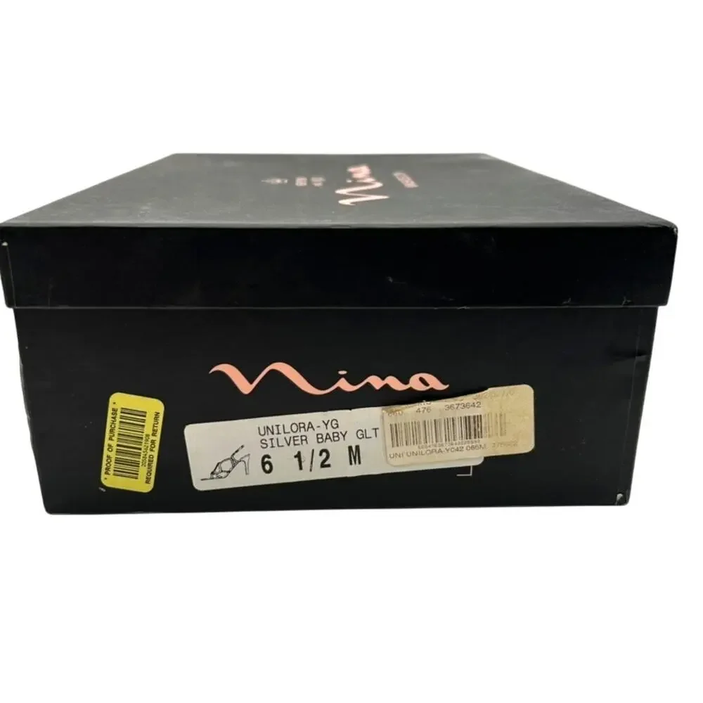 Nina Silver Glitter Strappy Unilora Heels Size 6.5 Glam Evening Slingback Y2K